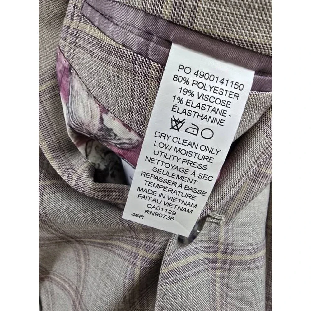 Tayion Collection Regular-Fit Suit Jacket Men's 46R Tan Check Long Sleeve